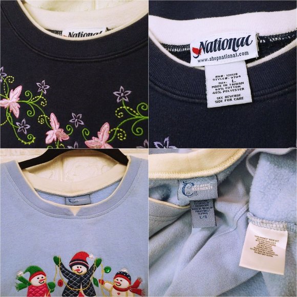 Lot of 2 Vintage Grandma Sweatshirt Novelty Sweater -L Double Collar Floral Blue - Picture 2 of 11